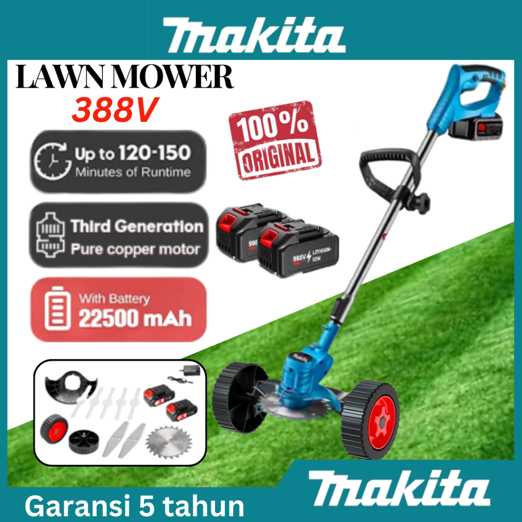 Makita Mesin Pemotong Rumput Listrik 388V dengan Baterai dan 2 Baterai