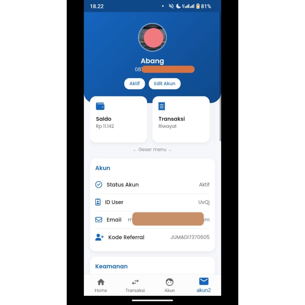 script bukaolshop halaman Profil