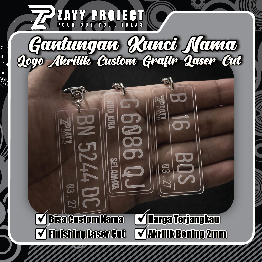 Gantungan kunci model plat NOMOR akrilik grafir MOTOR/MOBIL CUSTOM