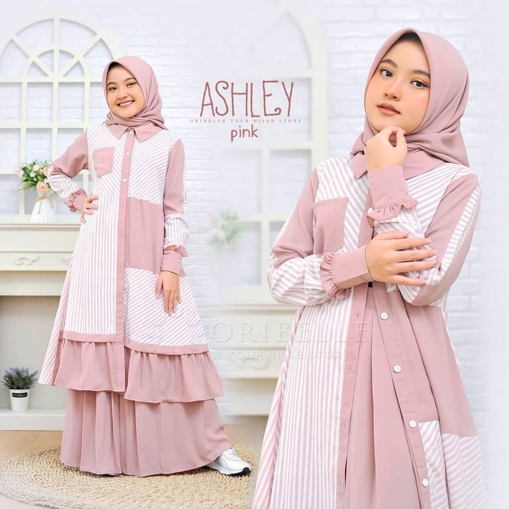 GAMIS BAJU MUSLIM ANAK REMAJA 11-15 TAHUN/ASHLEY KIDS/GAMIS MUSLIM ANAK TERLARIS SALUR GARIS WARNA P