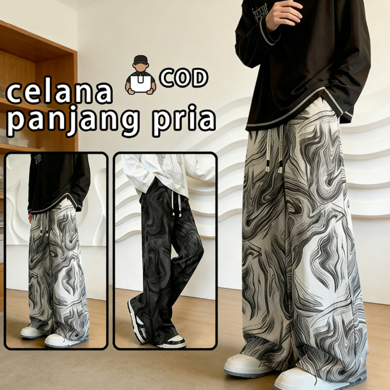 Celana corduroy pria celana corduroy longgar longgar kulot celana vintage pria
