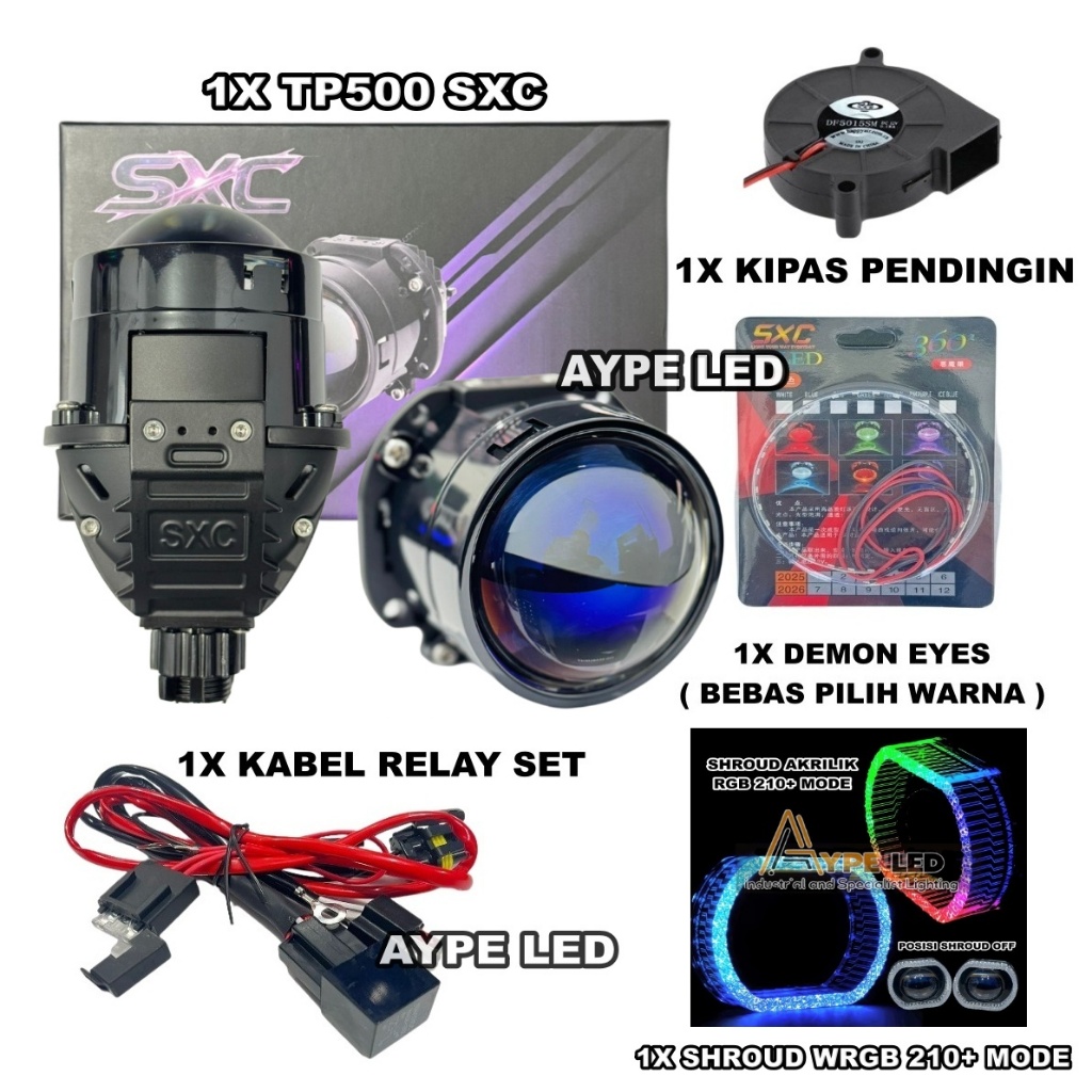 Biled Projector 2,5 inch Bluelens Premium SXC TP500 Black Housing Flat Cut Off Biled