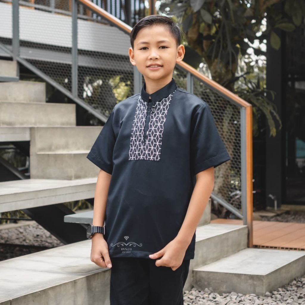 Kemeja Koko Anak Warna Hitam  Bahan Katun Toyobo Premium
