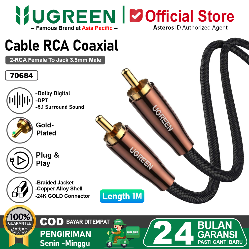 UGREEN Kabel Digital Audio Coaxial SPDIF RCA AV Male to Male 70684