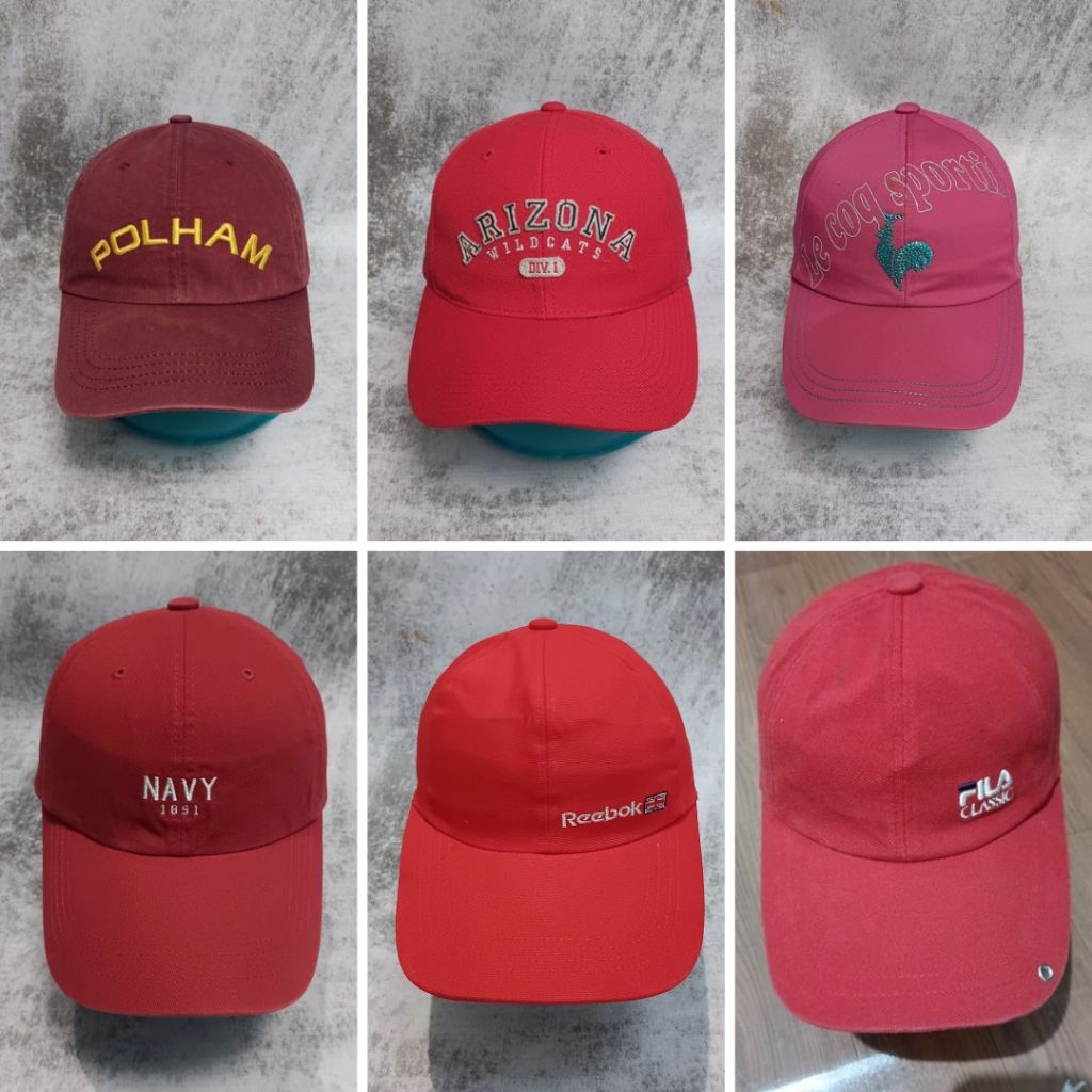 Topi Baseball Merah Branded Original | Nike FILA Reebok Le Coq Polham | Cap Pria Wanita