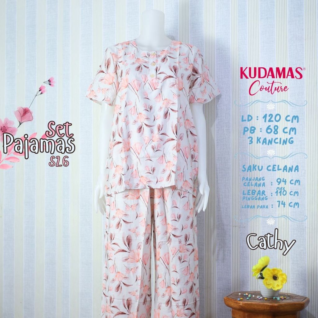 Piyama Kudamas Couture LD 120 cm | Set Pajamas | Setelan Celana Panjang Busui  | Motif Bunga