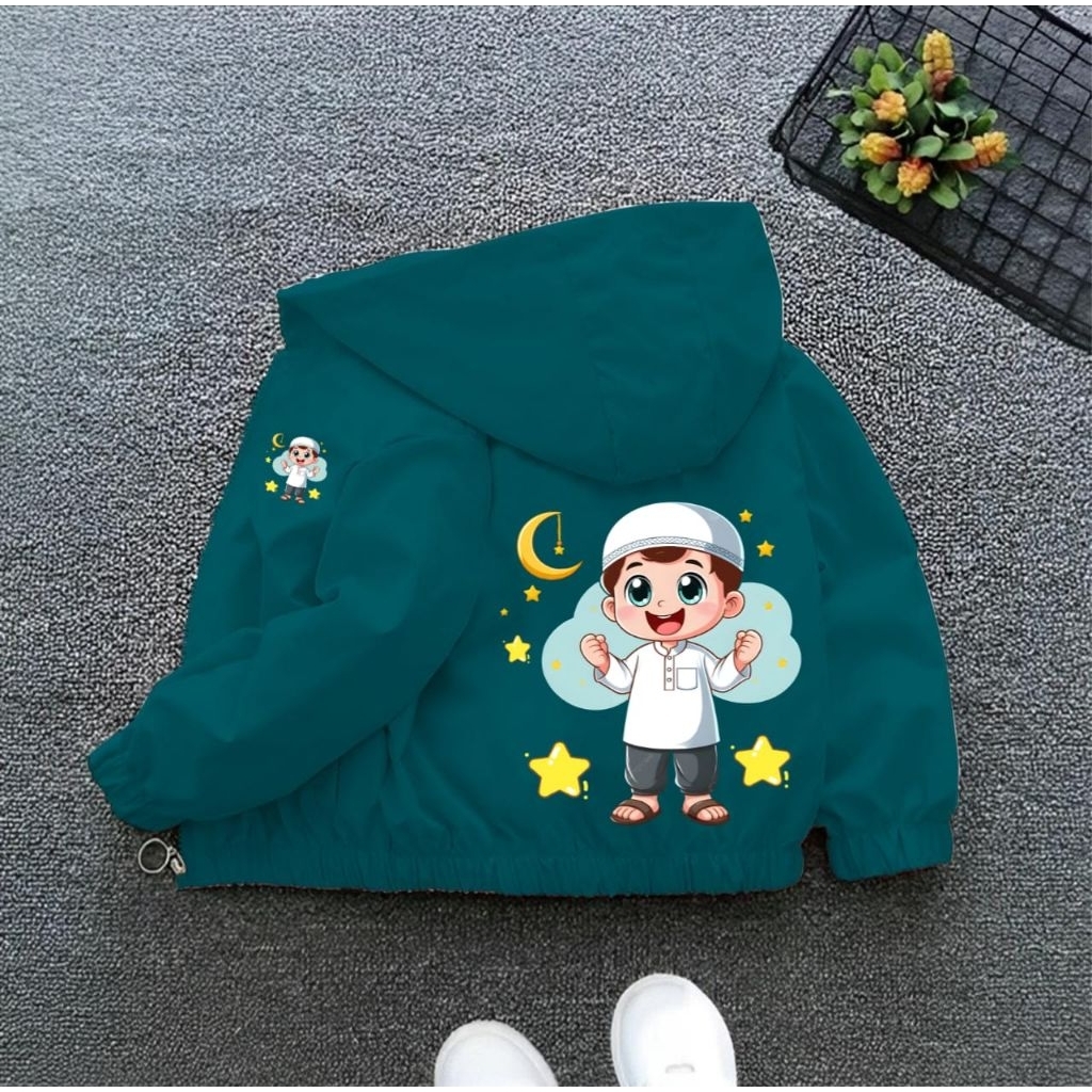 jaket anak laki-laki bergambar MUSLIM BOY jaket hoodie bahan parasut usia 1_12 THN