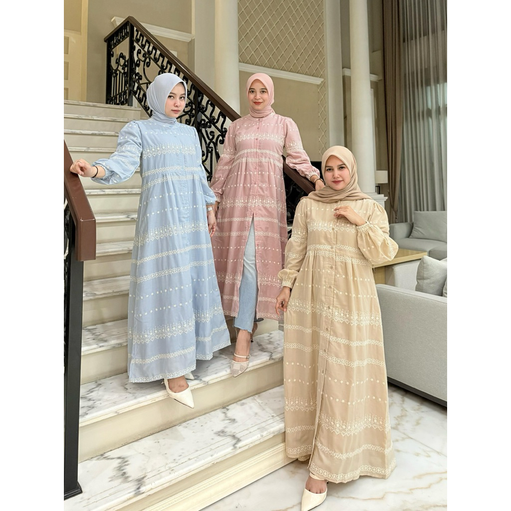 Midi dress katun bordir full furing ori by Edness Kayla