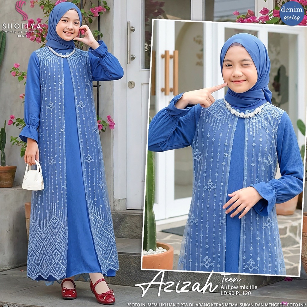 Azizah | Miya - Dress Gamis Brokat Tile Anak Remaja Perempuan by Shofiya Kids