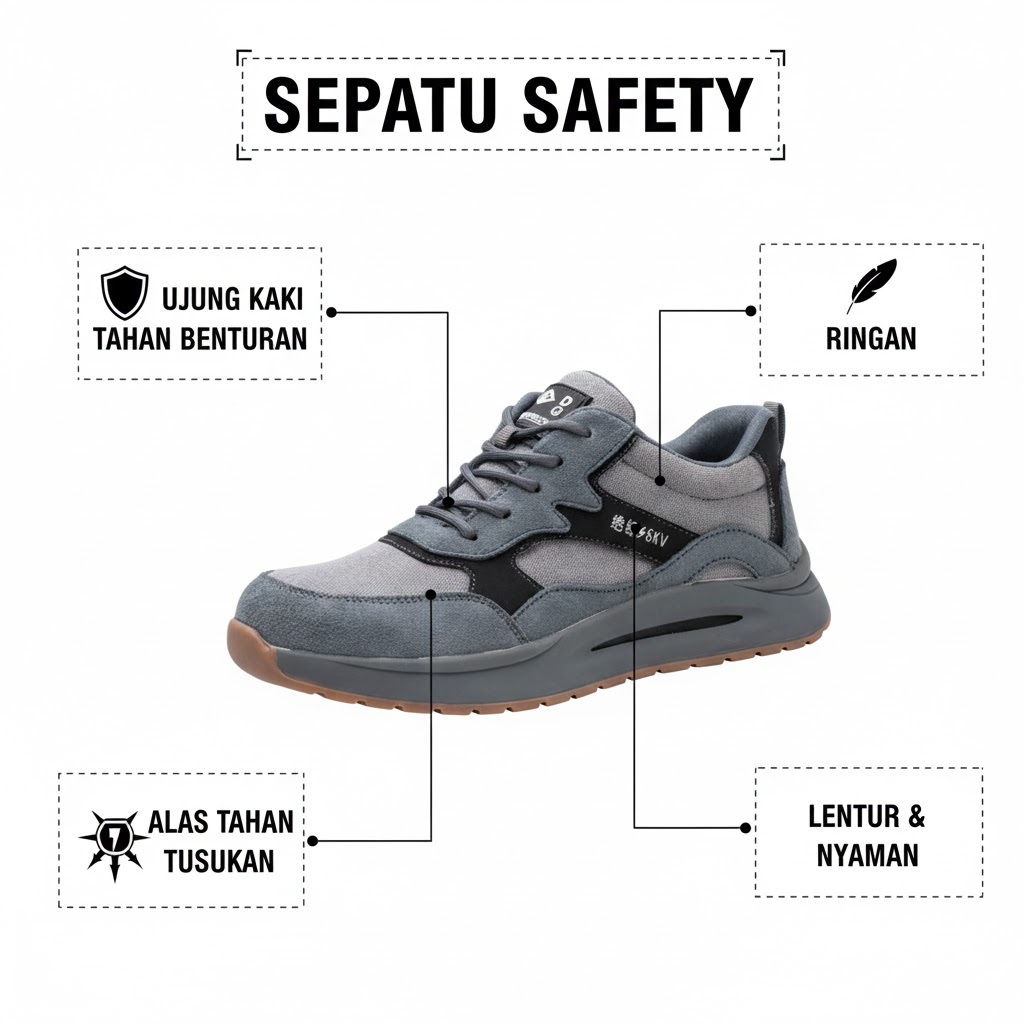 SEPATU SAFETY UJUNG BESI SPORTY SAFETY SHOES ANTI PAKU