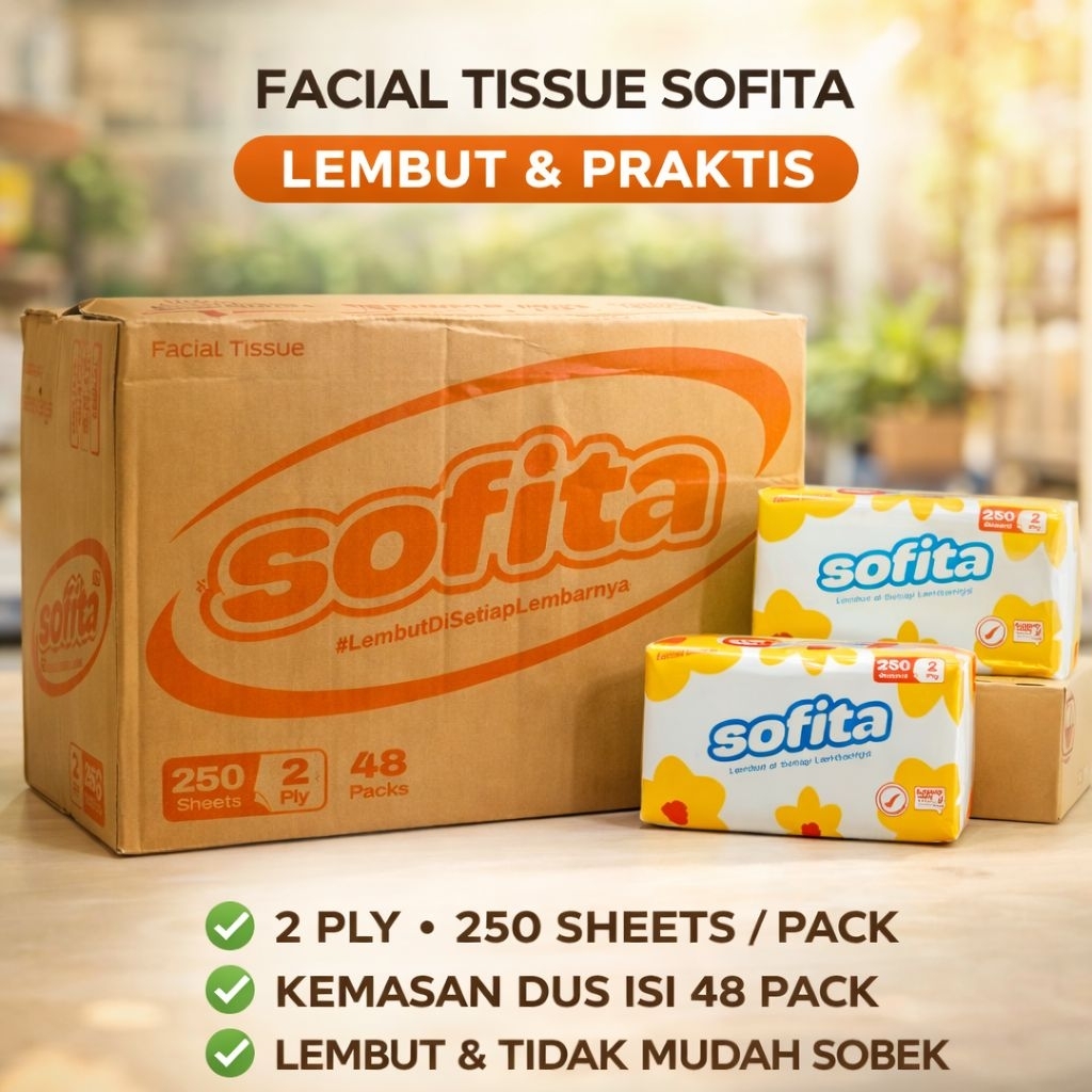 Tisu Facial Sofita 250 Sheets 1 Dus Isi 48 Pack