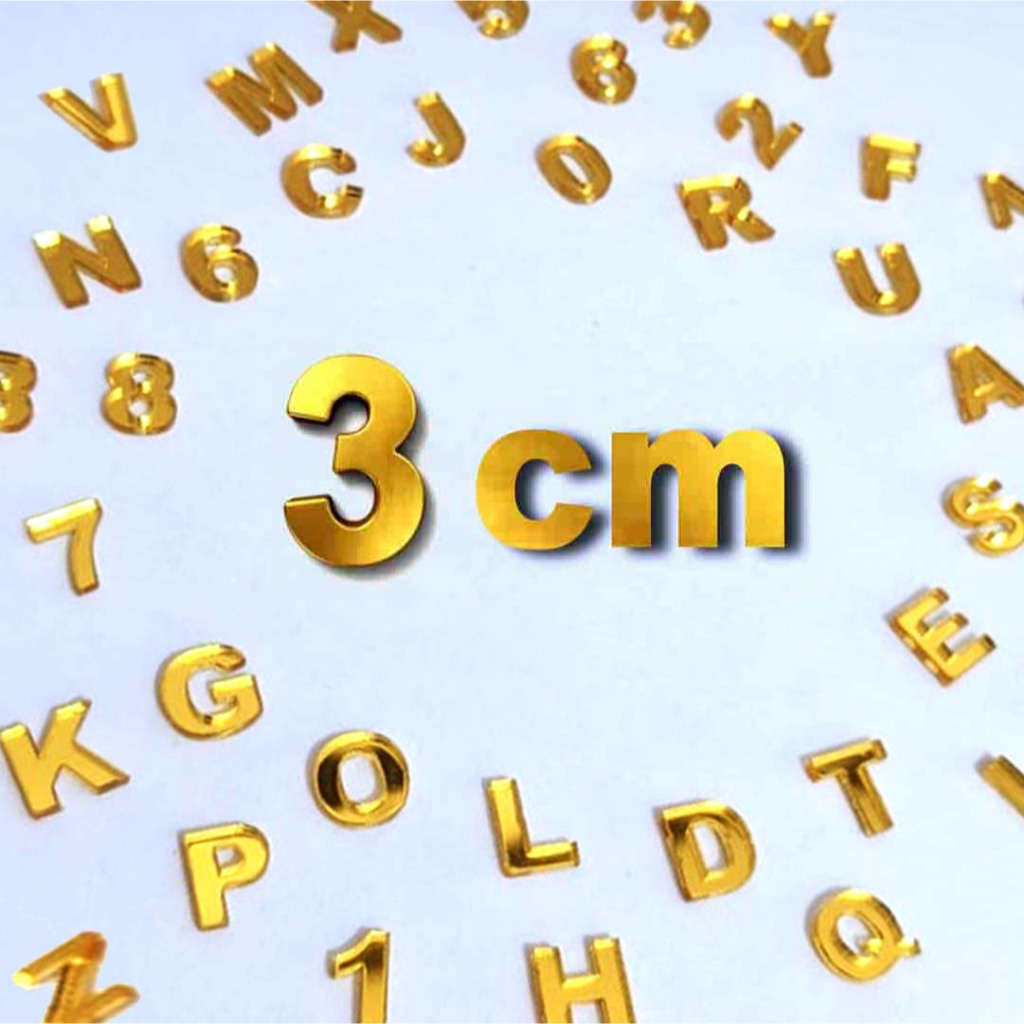 Huruf Akrilik Gold 3 cm Custom | Angka Gold Abjad Akrilik| Huruf Alfabet
