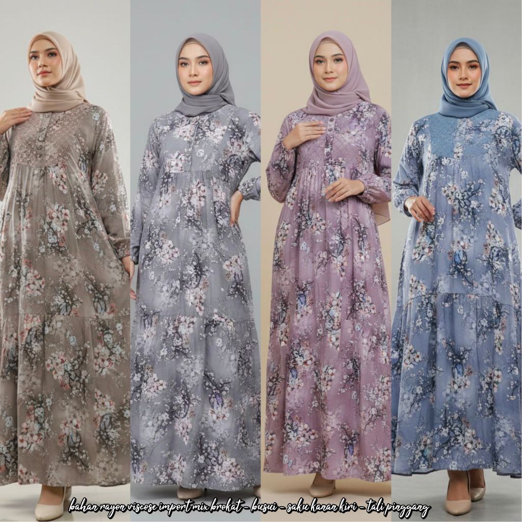 Gamis midi rayon viscose mix brokat