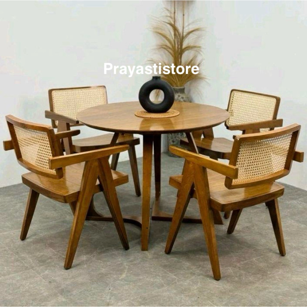 Meja Makan Bundar Minimalis jati Meja Makan Bundar Kursi Rotan Kayu Jati Meja Makan Minimalis Jati