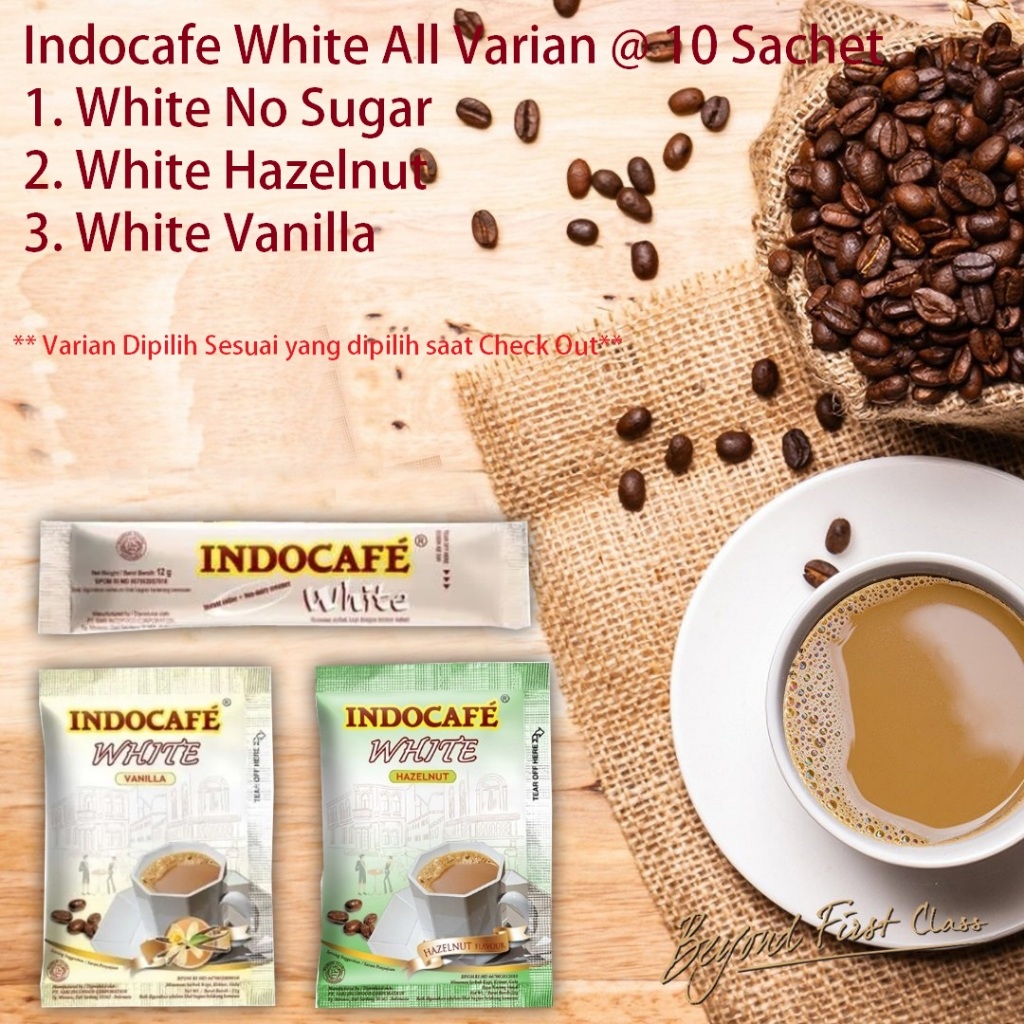 Indocafe White Coffee all Varian 10 SACHET White hazelnut brown sugar white vanilla white non sugar