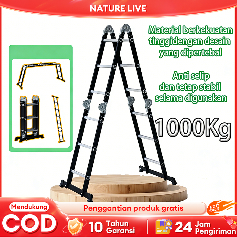 Reaim Tangga Teleskopik Aluminium 4/5/6Meter Tangga Lipat Paduan Aluminium Teleskopik Tangga Telesko