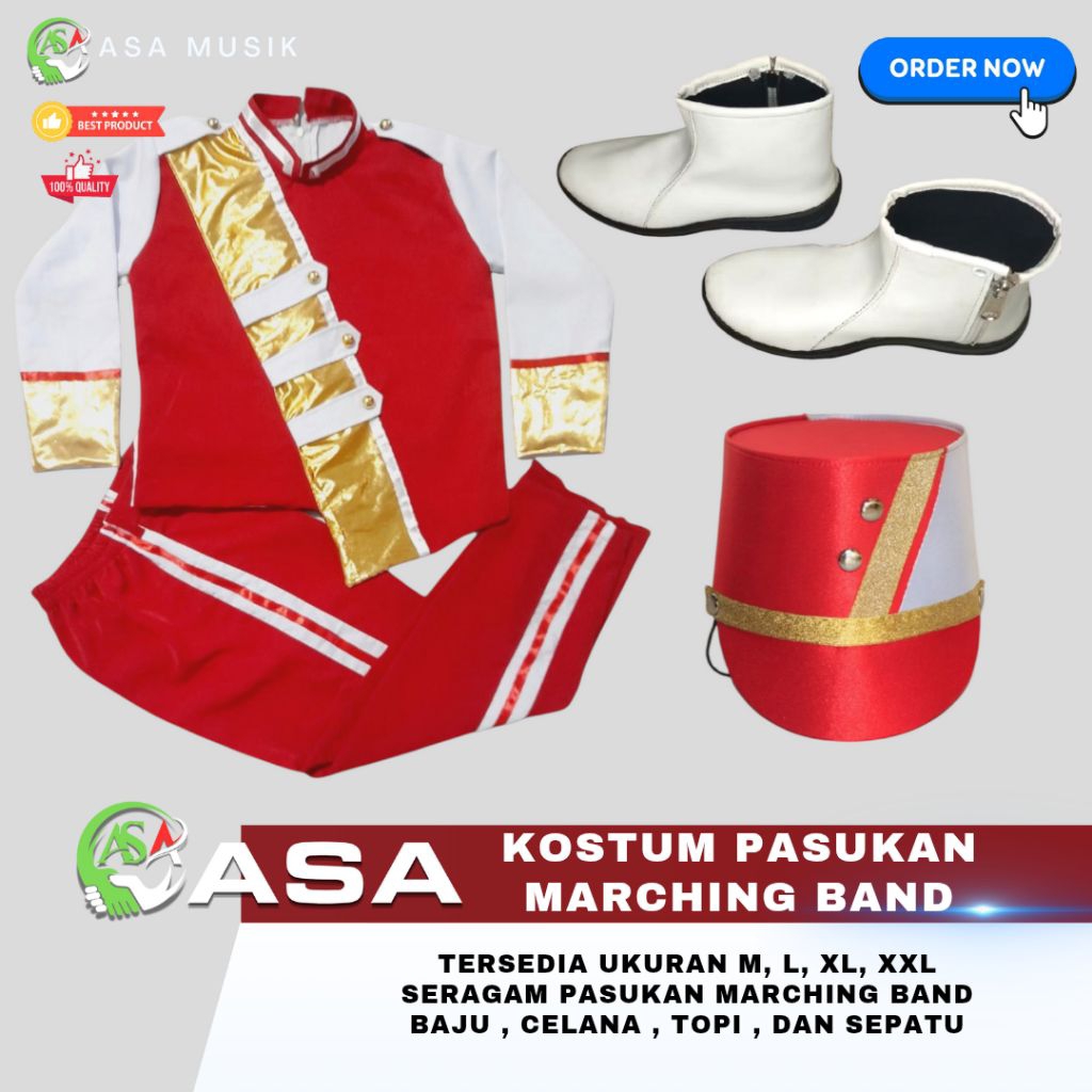 Baju Pasukan Set dengan Topi Drumband Marching Band TK SD SMP SMA