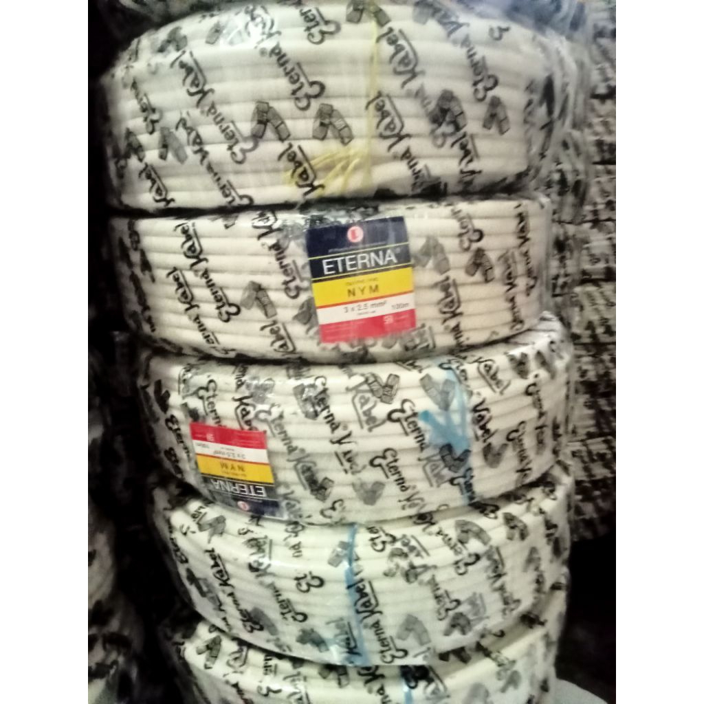 Kabel NYM Eterna 2x1.5 Putih@100M , 2x2,5@100Meter, 3x1,5@100M , 3x2,5@100M untuk Instalasi Listrik