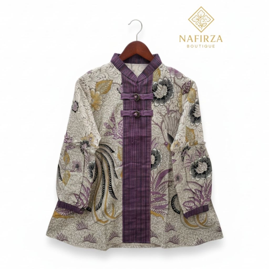Blouse Batik Wanita Kombinasi Lurik Ungu