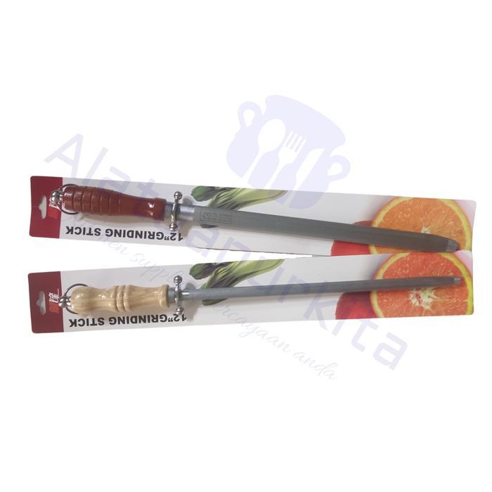 Stik Asahan Pengasah Pisau Golok Sharpening Baja 12 Inch Handle Kayu