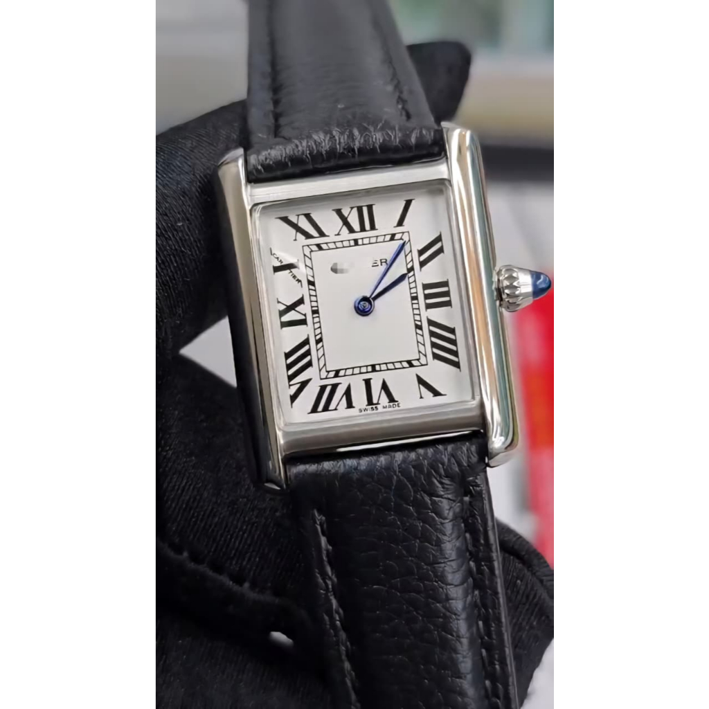 Jam semi swiss TANK Jam tangan Tank Must small silver Leather 22MM semi swiss quartz