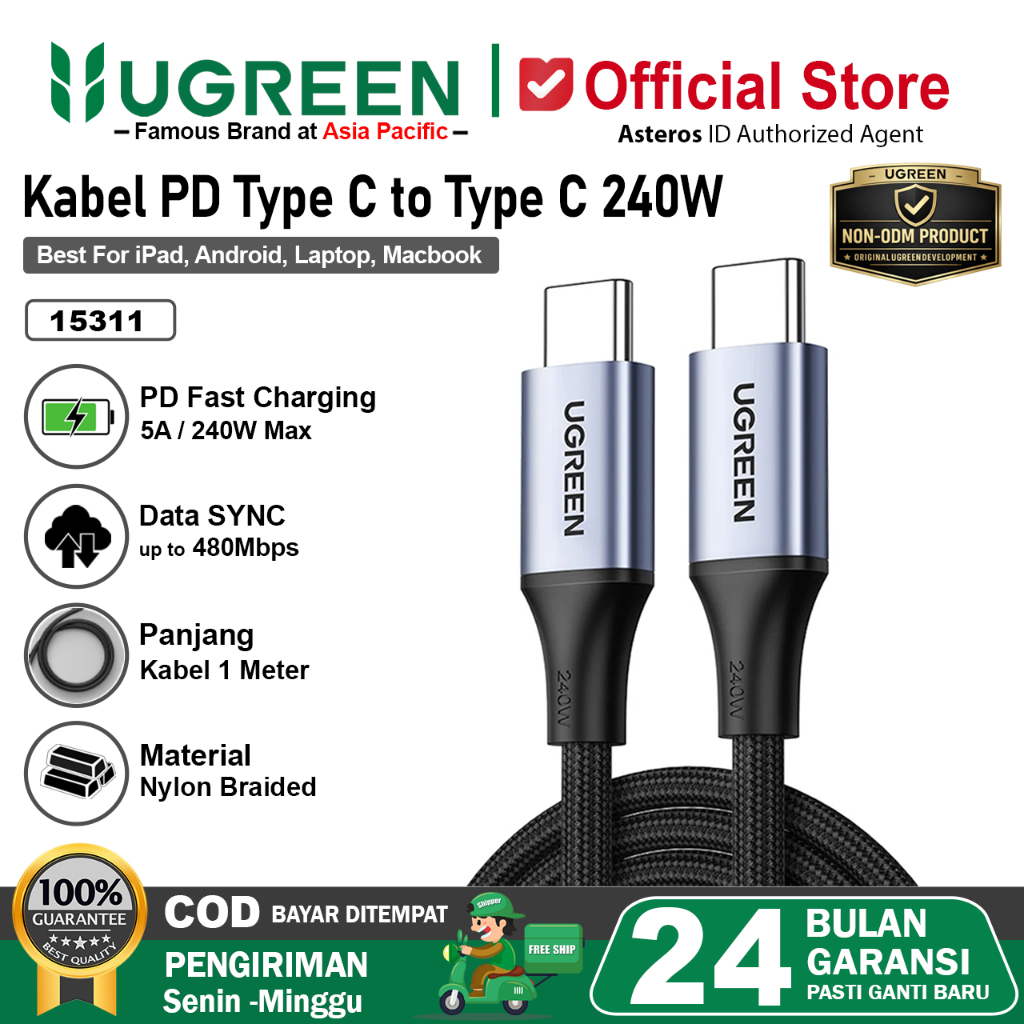 UGREEN Kabel Type C to Type C Fast Charging 240w Nylon Braided 90440