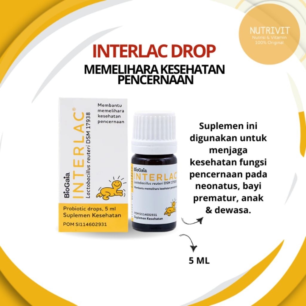 INTERLAC Oil Drop 5ml - Probiotik Bayi Anak Untuk Melancarkan BAB dan Mengatasi Perut Kembung BPOM H