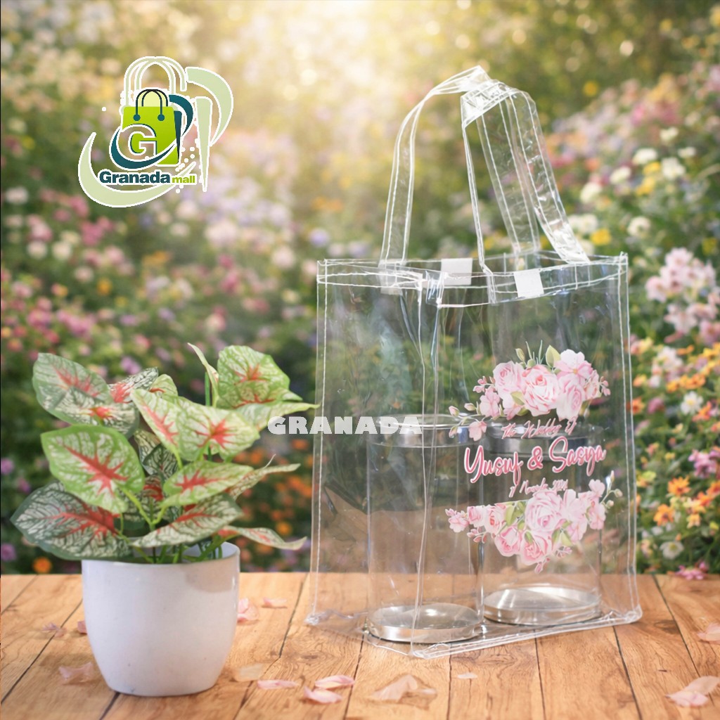 Tote Bag Mika Transparan Custom – Souvenir Wedding Pernikahan Unik, Bisa Cetak Nama