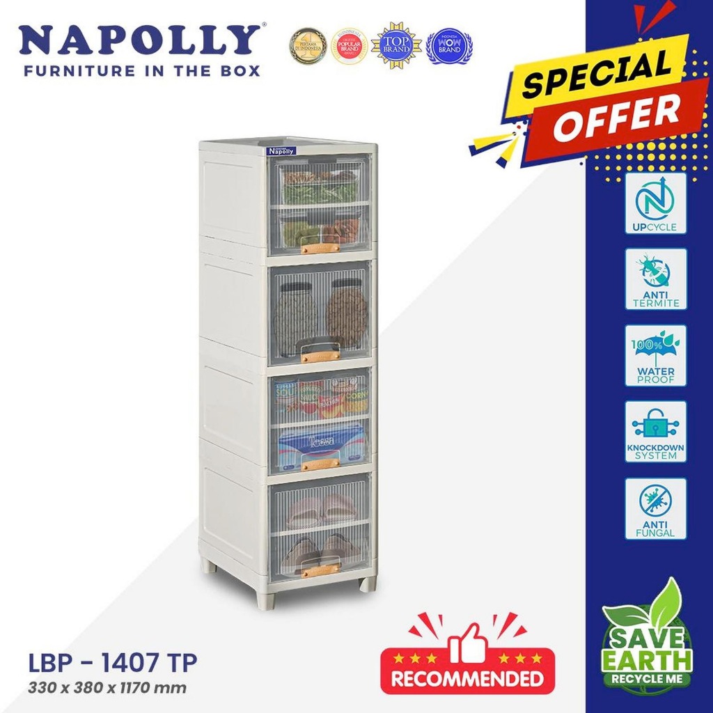 Napolly Locker Box & Lemari Plastik LBP 1407 TP 4 Susun 7 Sekat – Lemari Penyimpanan Pakaian / Rak M