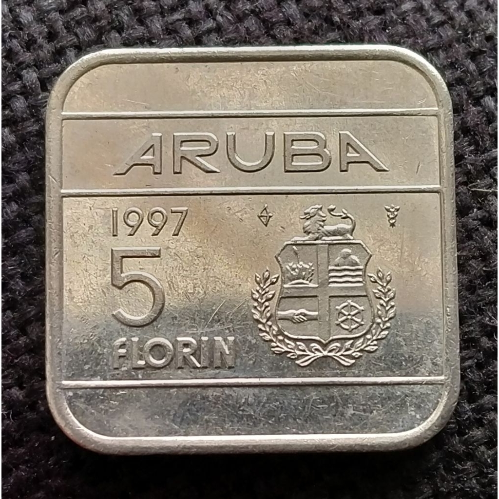 Koin Kuno Aruba 5 Florin 1997 bentuk kotak Langka DICETAK TERBATAS