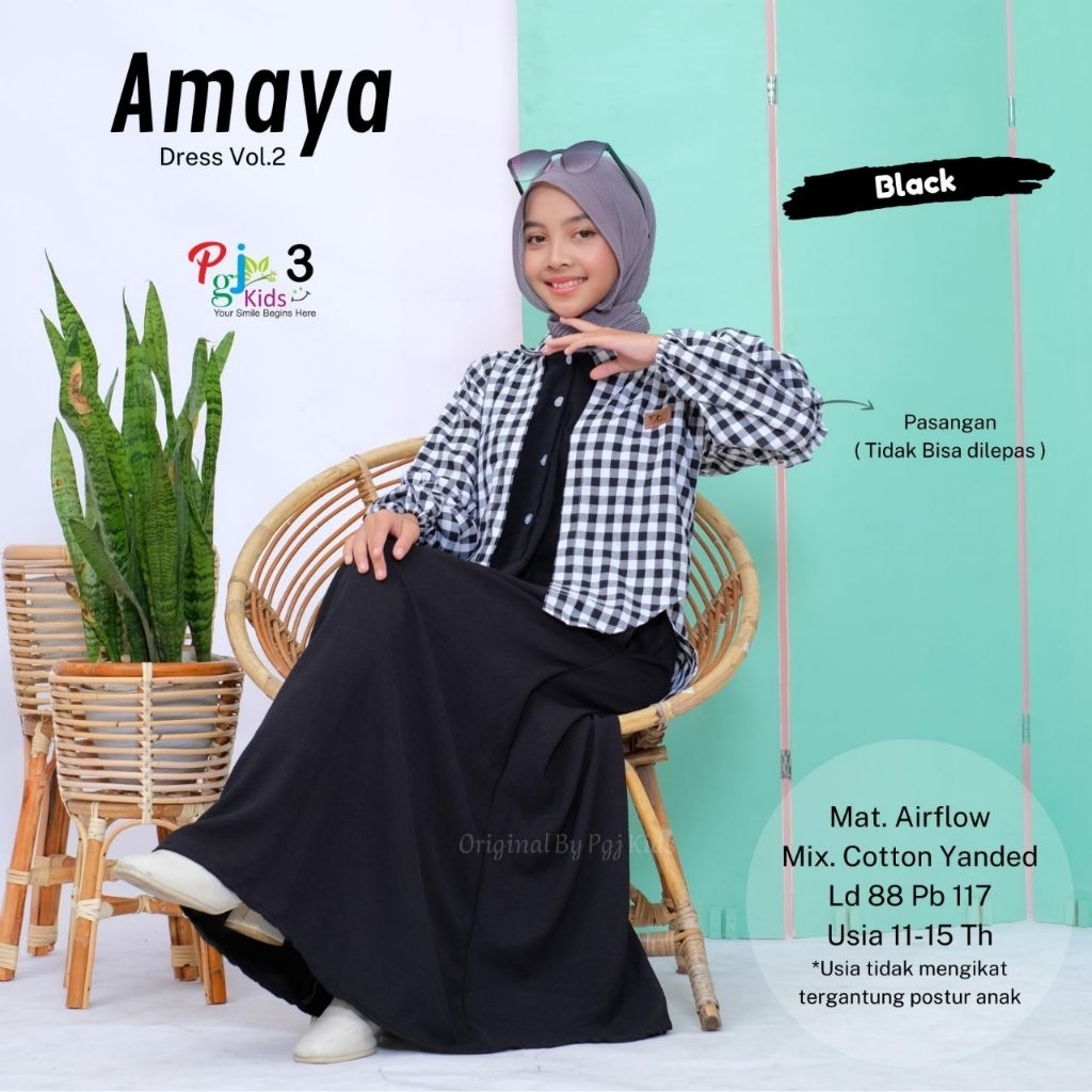 dress remaja set outer menyatu motif amaya 2 by Pgj3 usia 11-15 tahun dress set outer motif kotak ko