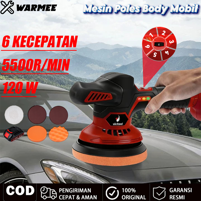 WARMEE Mesin Poles Body Mobil Cordless 6Inch Car Alat Untuk Waxing Grinding Coating Buffing