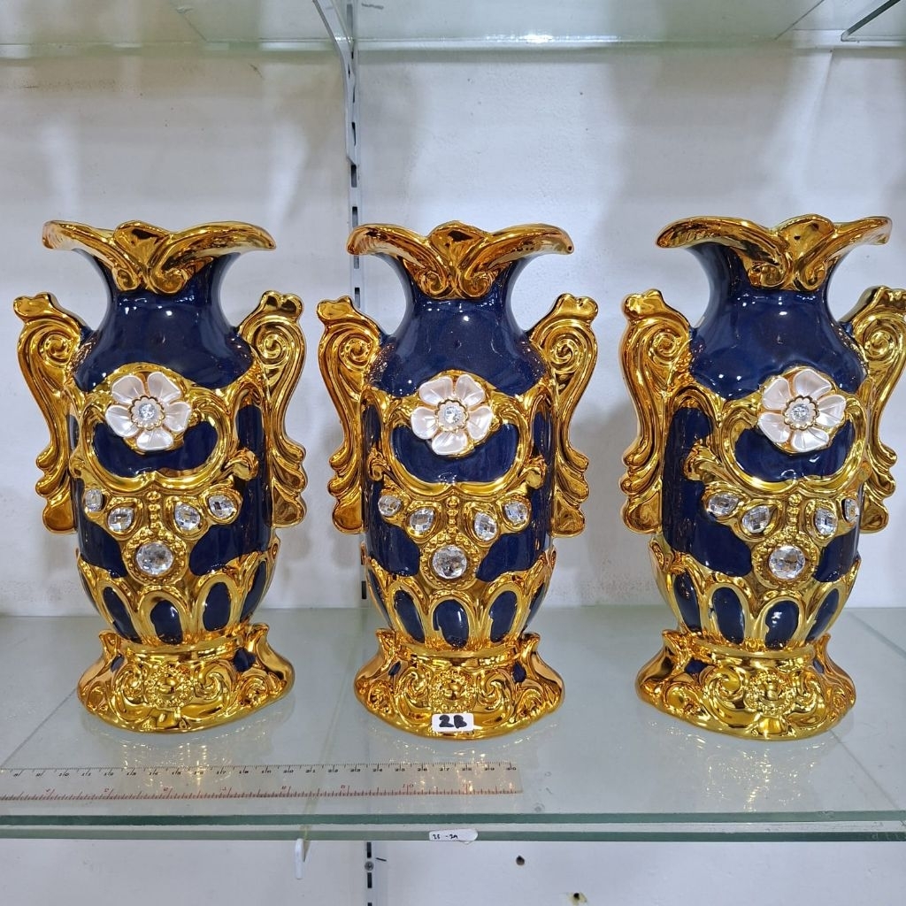 vas keramik mewah set 3 pcs / keramik hias import / pajangan lemari hias / pajangan ruang tamu
