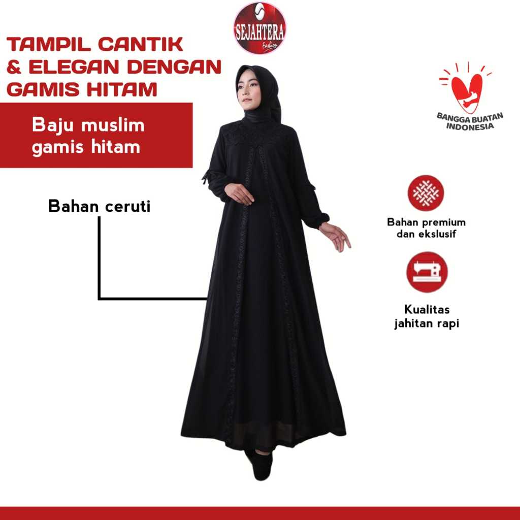 Gamis Wanita Hitam Jumbo |  Baju Muslim Wanita Dewasa Model Terbaru | Gamis Lebaran