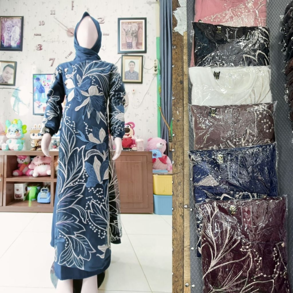 GAMIS MUSLIM ANAK PEREMPUAN BROKAT TILE SET JILBAB USIA 7 SAMPAI 12 TAHUN FASHION MUSLIM,FASHION LEB