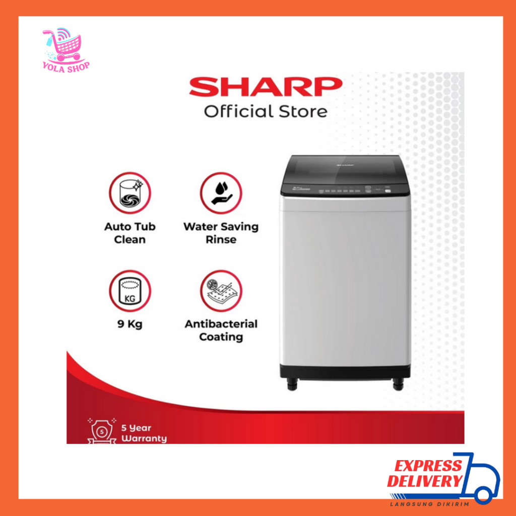 INSTANT SHARP MESIN CUCI TOP LOADING 7KG 8KG 9 KG ES-M7000T-GG MEGAMOUTH SERIES | 7 PROGRAM CUCI | D
