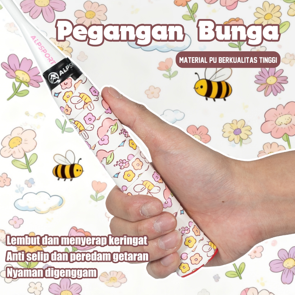ALPSPORT New YHSJ Flower 3PCS Perekat Pegangan Raket Badminton Perekat Racket Grip Tape Super Lengke