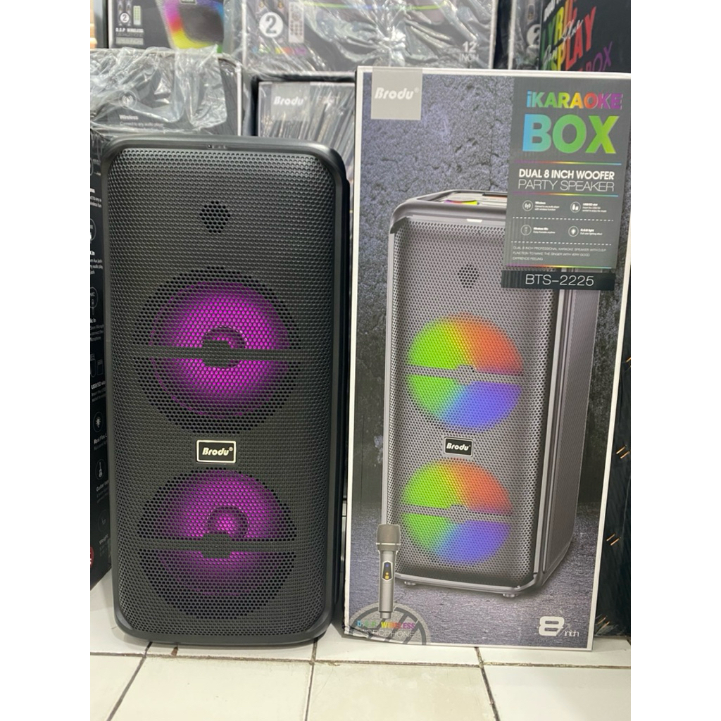 speaker iKARAOKE BOX “BRODU BTS-2225” Dual 8inch woofer 1 mic wireless PARTY SPEAKER