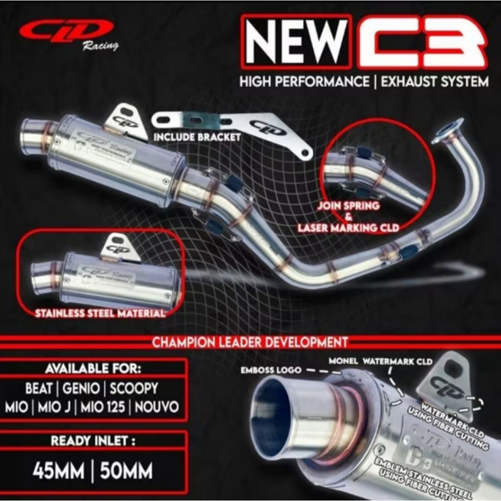 Knalpot racing merek NEW CLD C3 BULAT Beat Mio Vario Scoopy