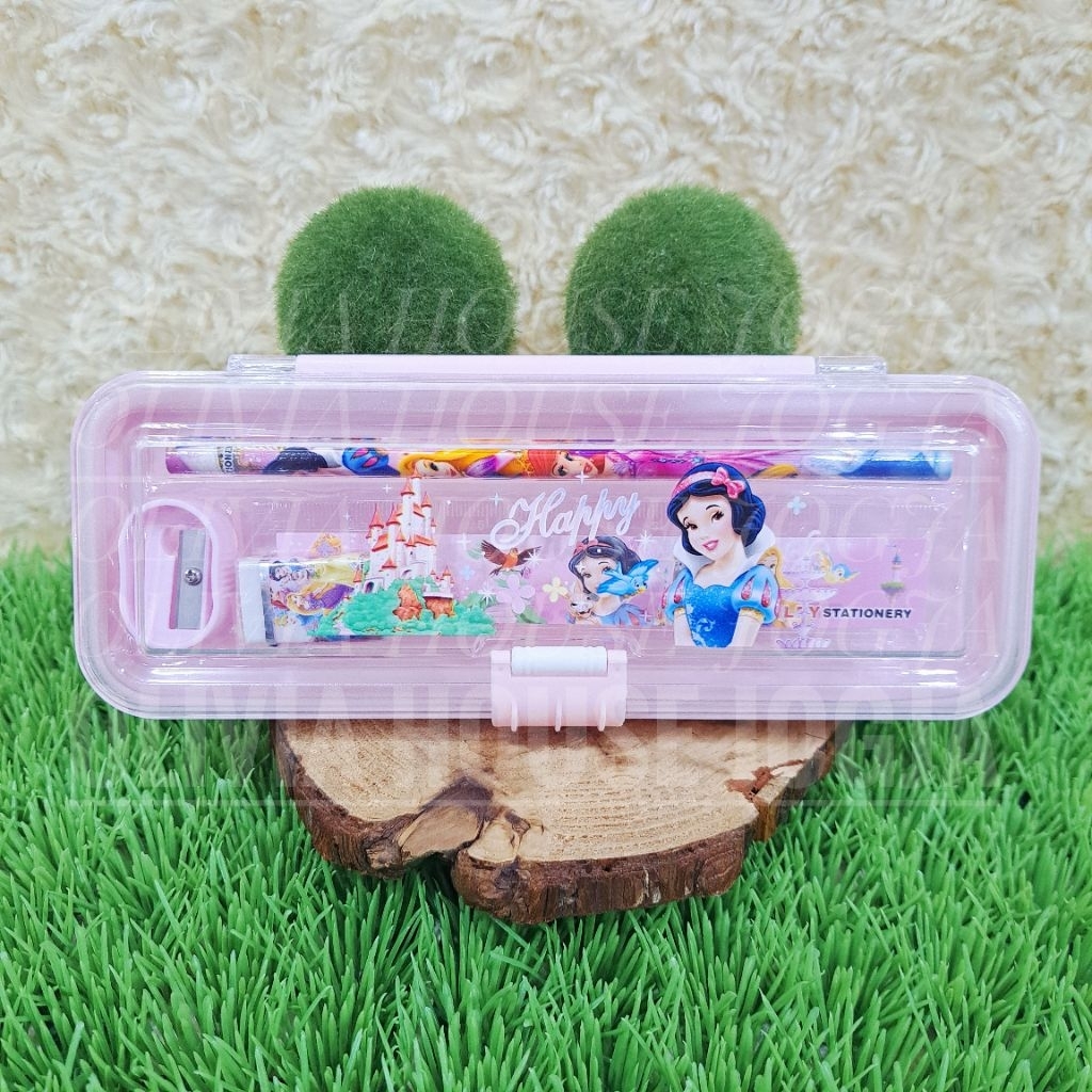Tempat Pensil Princess Snow White Pink 5in1 Transparant Pencil Case Snow White Stationary 1 Ruang