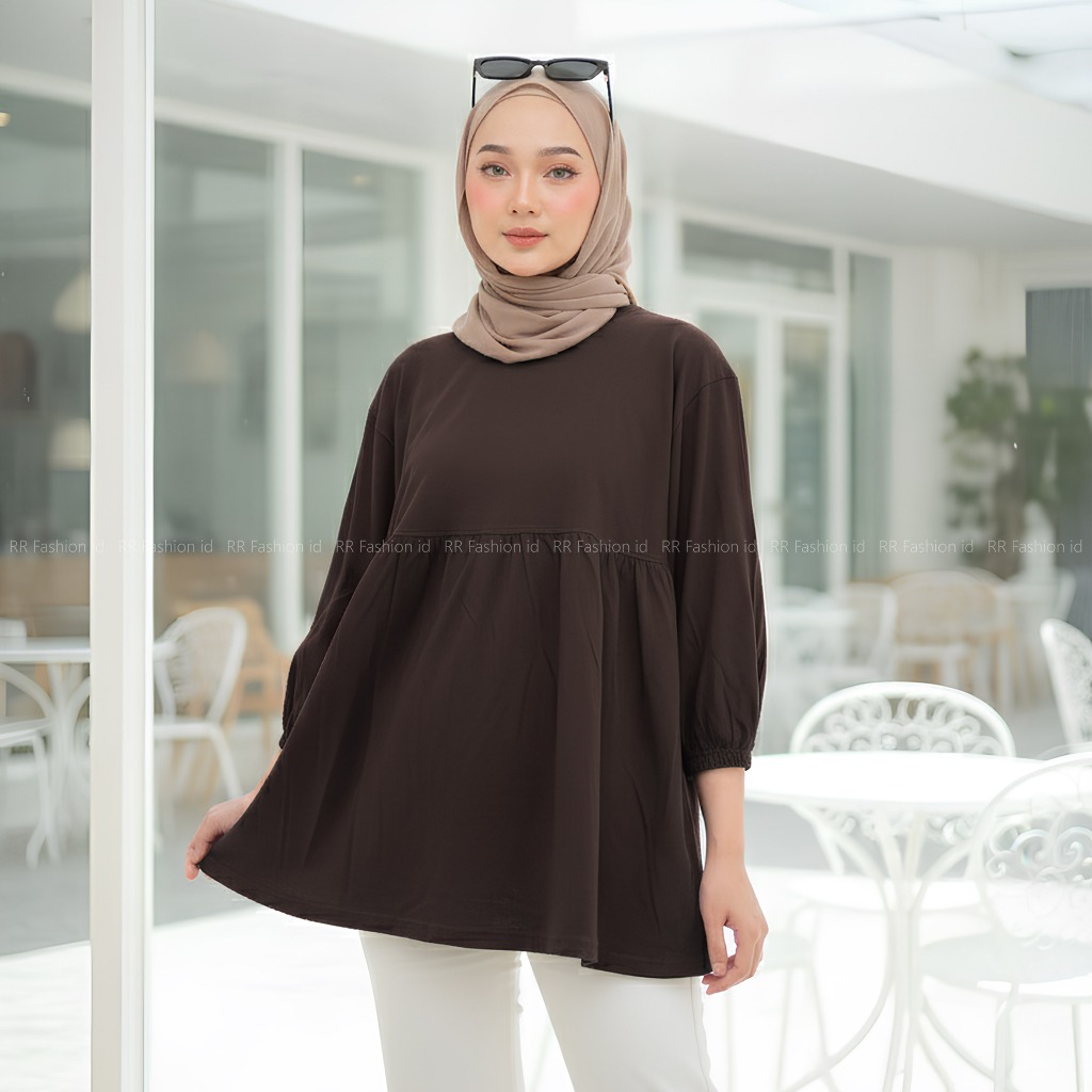 Alena Blouse Ruffle Atasan Wanita Cotton Combed 24s Jumbo Bigsize Rempel