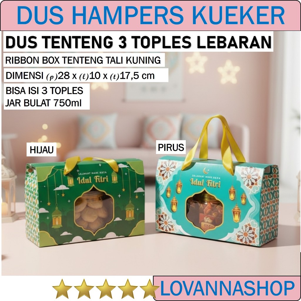KARDUS IDUL FITRI TENTENG ISI 3 TOPLES TABUNG JAR BOX KUE KERING DUS LEBARAN