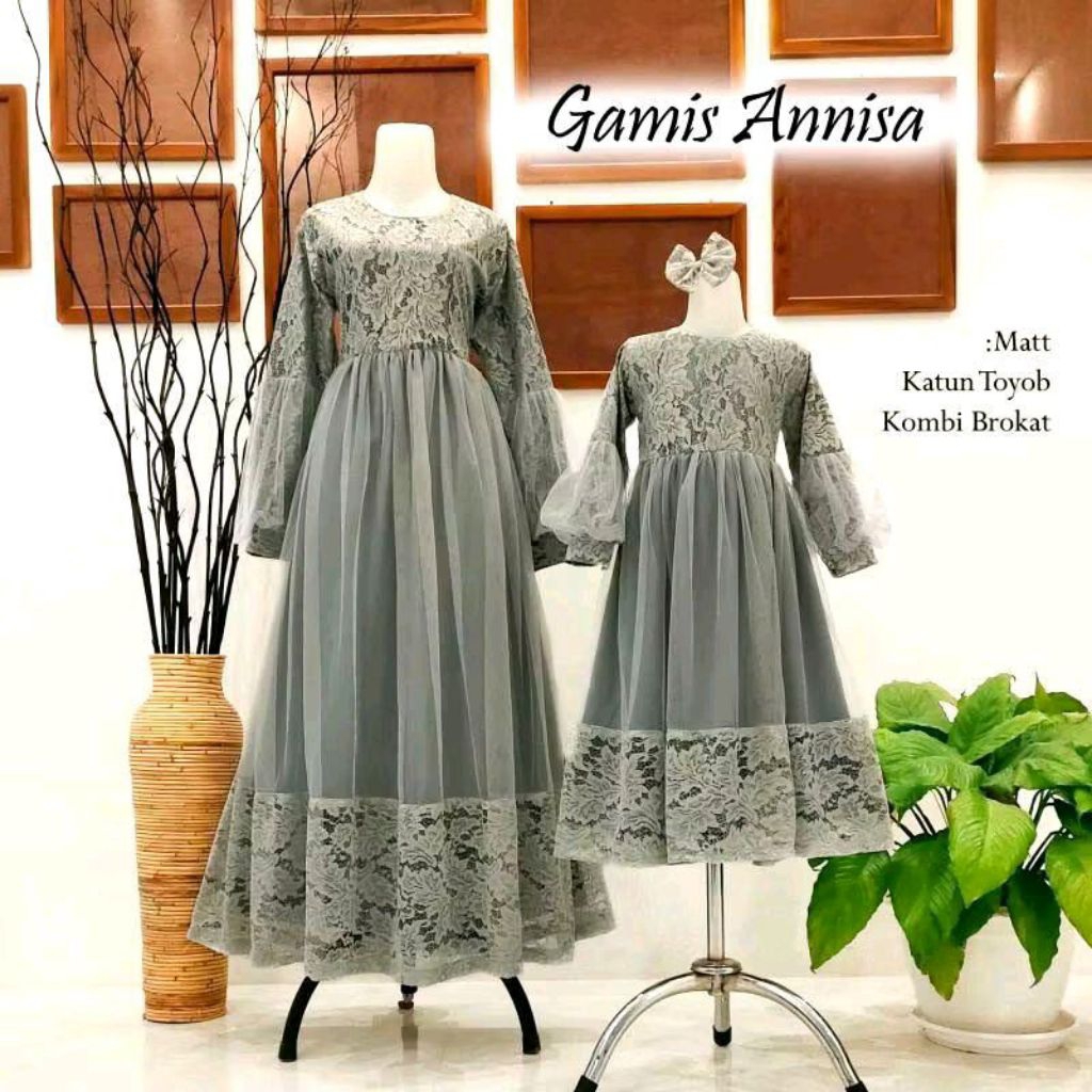 Baju lebaran Annisa couple family set keluarga ayah ibu anak gamis brokat furring katun toyobo mix t