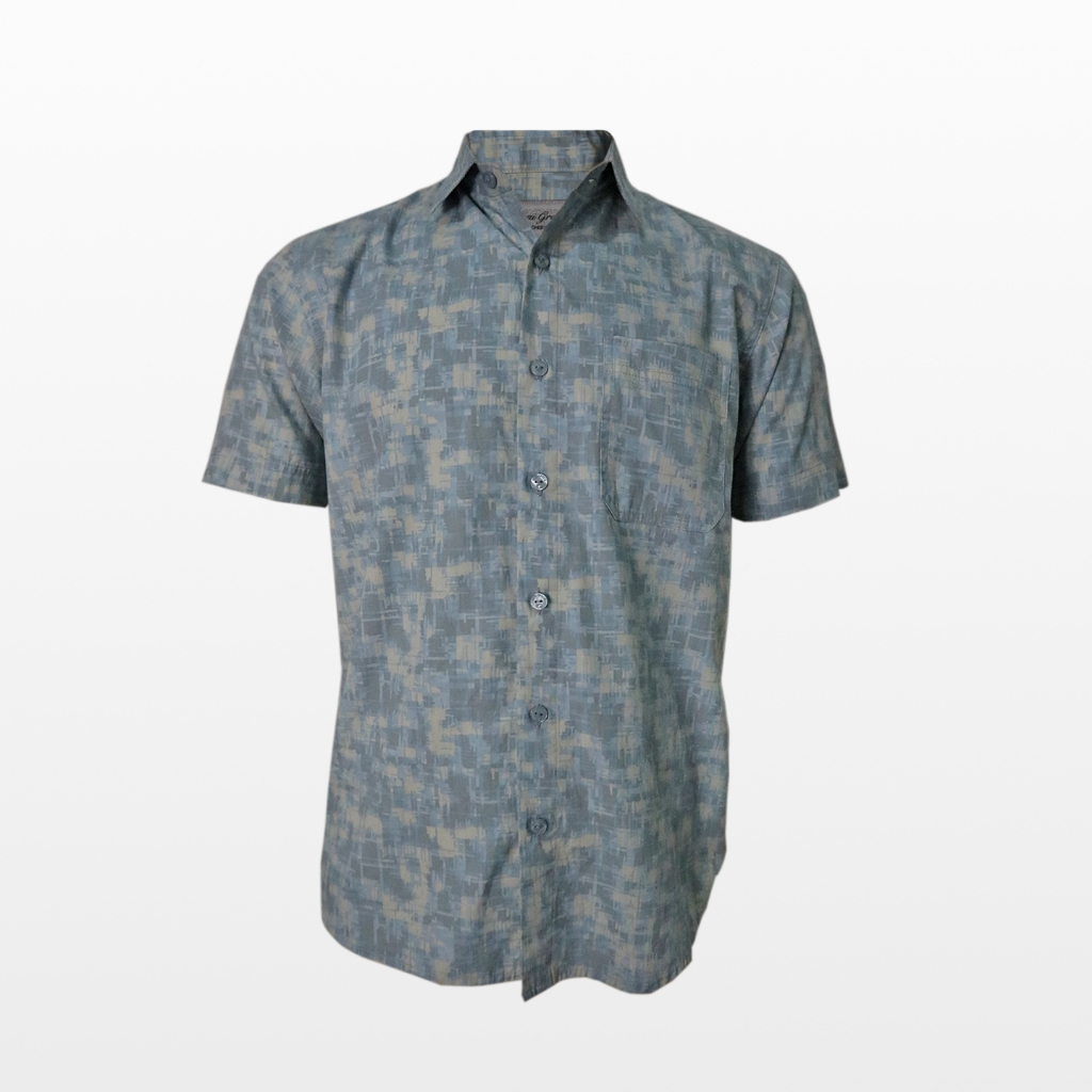 GIANI GRACIO Kemeja Pendek Poplin Print Blue Army Pattern G7180501102