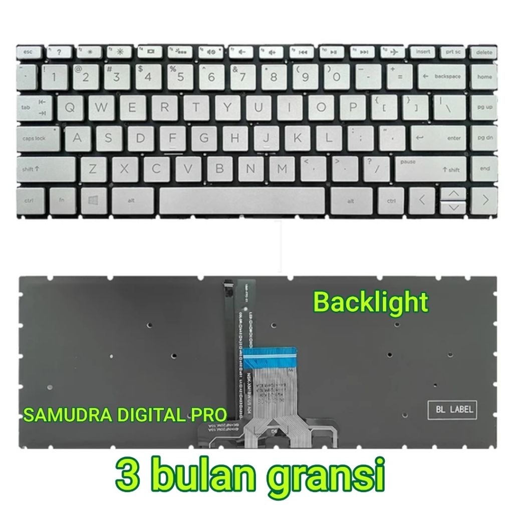 Keyboard laptop hp 14s-fq2002AU hp 14s-dq2614TU backlight warna silver