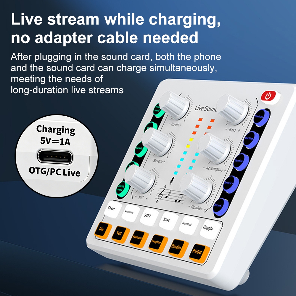 Kit Mikrofon, Kit Kartu Suara M8, Peralatan Streaming Langsung Bluetooth, 12 Opsi Penyetelan Musik,