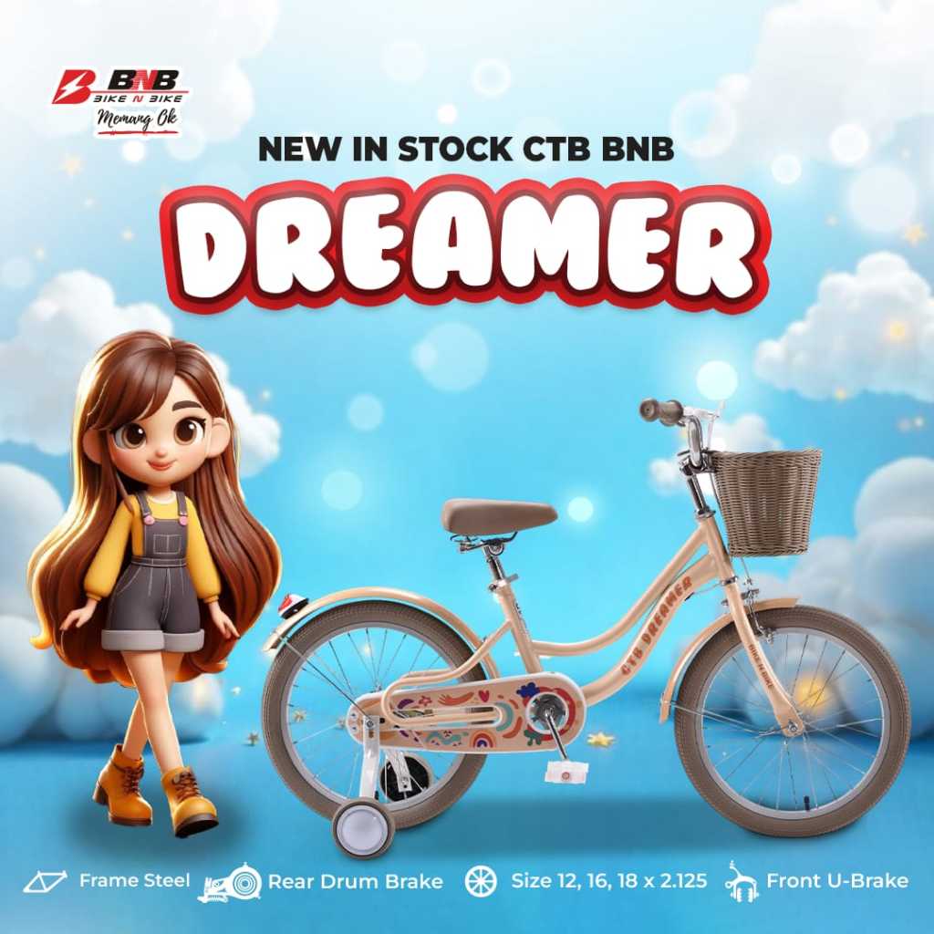 Sepeda Mini 18 Inch Anak Perempuan BNB DREAMER Keranjang By BNB (Bike N Bike) TERBARU
