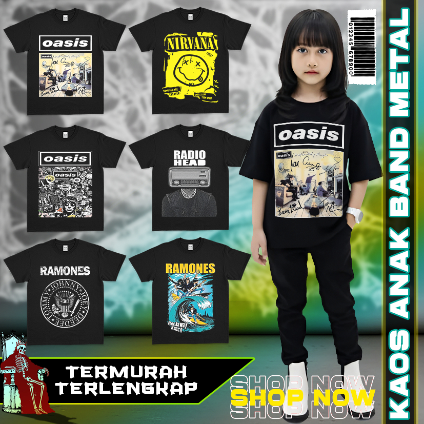 Kaos anak band metal NIRVANA OASIS RAMONES usia 2-12 tahun kaos anak distro UNISEX