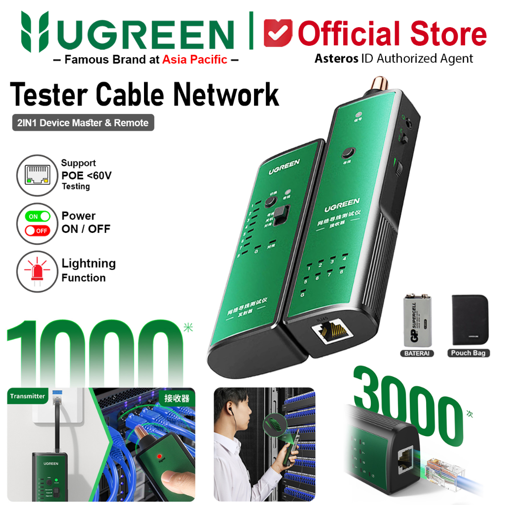 UGREEN Lan Tester Cable Tester Alat Penguji Kabel RJ45 / RJ11 / RJ12 Ethernet Network 10951B