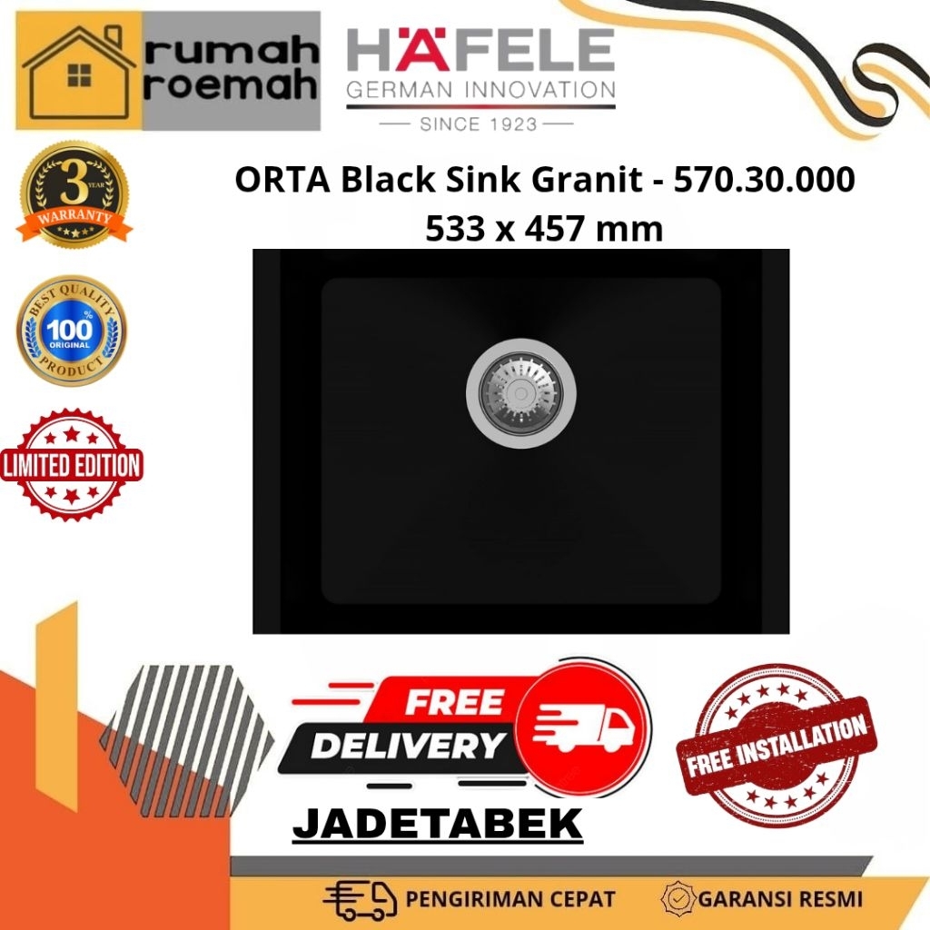 HAFELE ORTA Bak Cuci Piring Dapur 1 Bowl - Granit Quartz Tahan Panas Anti Noda topmount / undermount